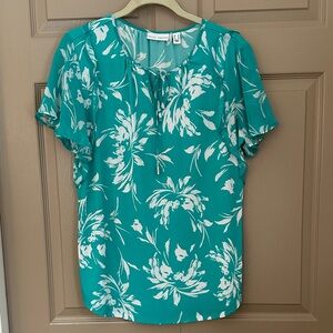 Susan Graver Teal Floral Blouse